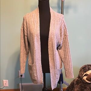 Gray Knit Cardigan Sweater with Relaxed Fit
